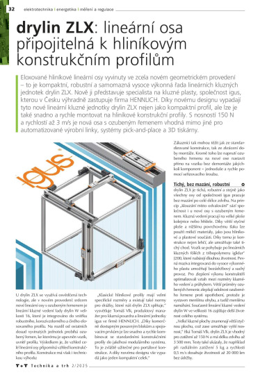 Technika a trh TT 2/2025, drylin ZLX: lineární osa  připojitelná k hliníkovým  konstrukčním profilům