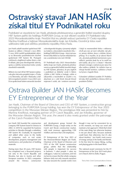 Ostrava Builder JAN HASÍK Becomes EY Entrepreneur of the Year | POSITIV ...